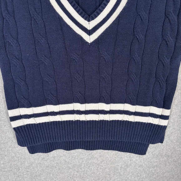 Jessica Simpson Cable Knit Sweater Vest Large Navy White Varsity Tennis Preppy - Picture 3 of 11